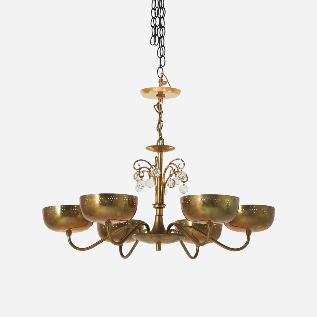 Six-Arm Brass Chandelier Attributed to Paavo Tynell