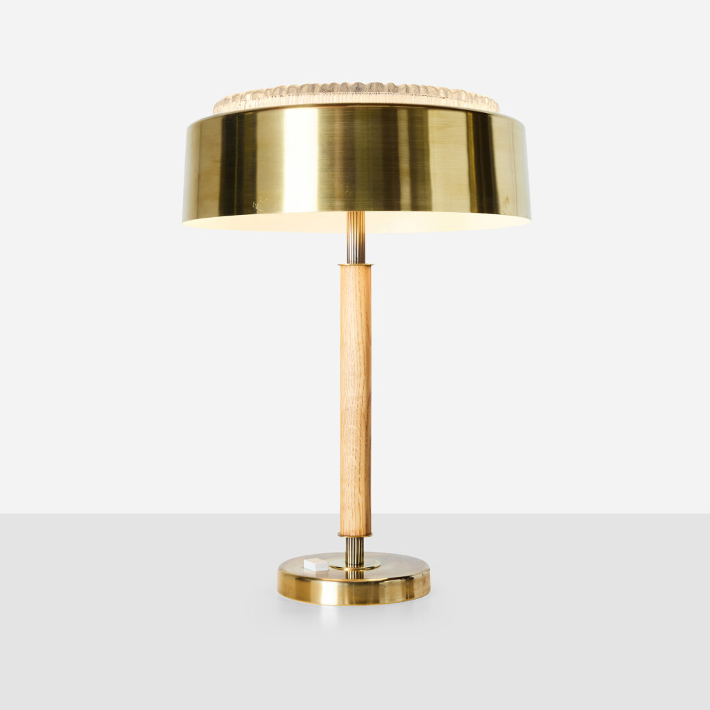 Brass and Oak Table Lamp Attributed to Bergboms
