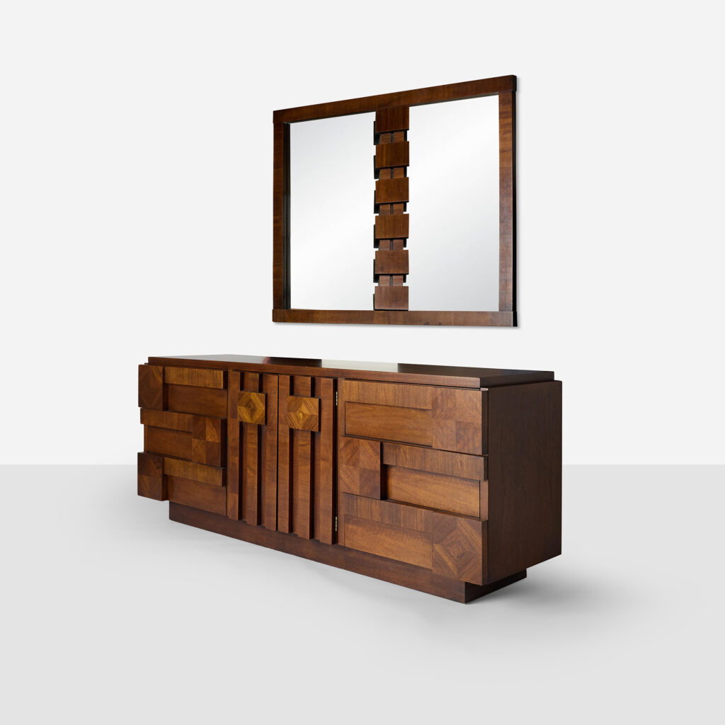 Staccato Brutalist Dresser and Mirror by Lane