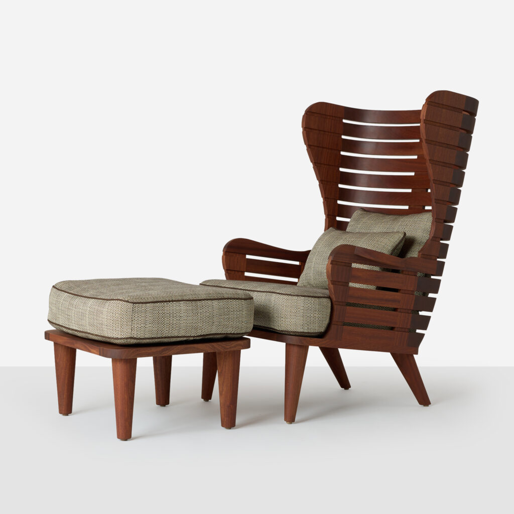 High Back Wing Chair in Solid Sapele Mahogany