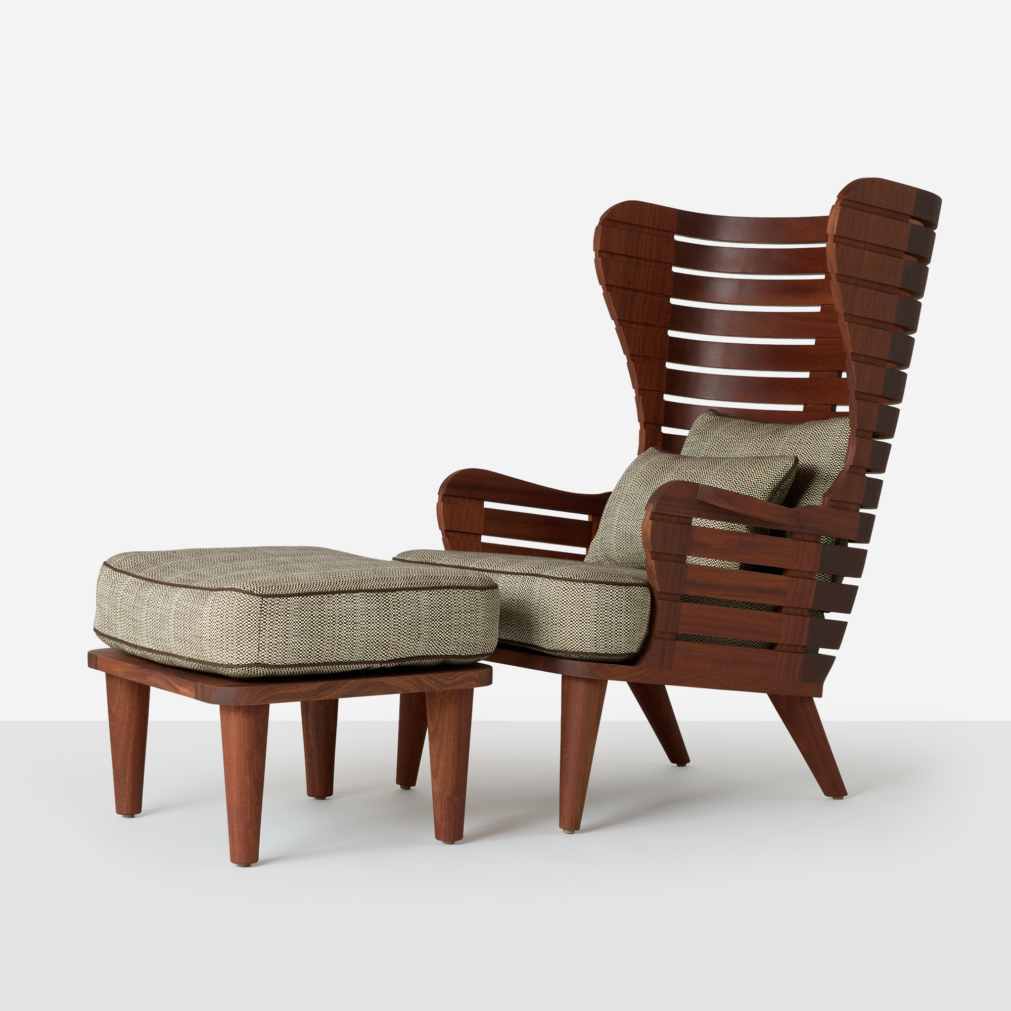 High Back Wing Chair in Solid Sapele Mahogany