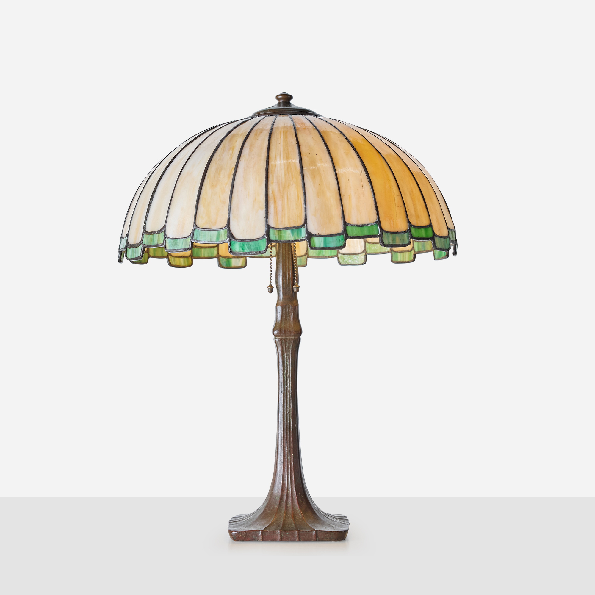 Amber & Green Slag Glass Table Lamp by Handel - Image 4