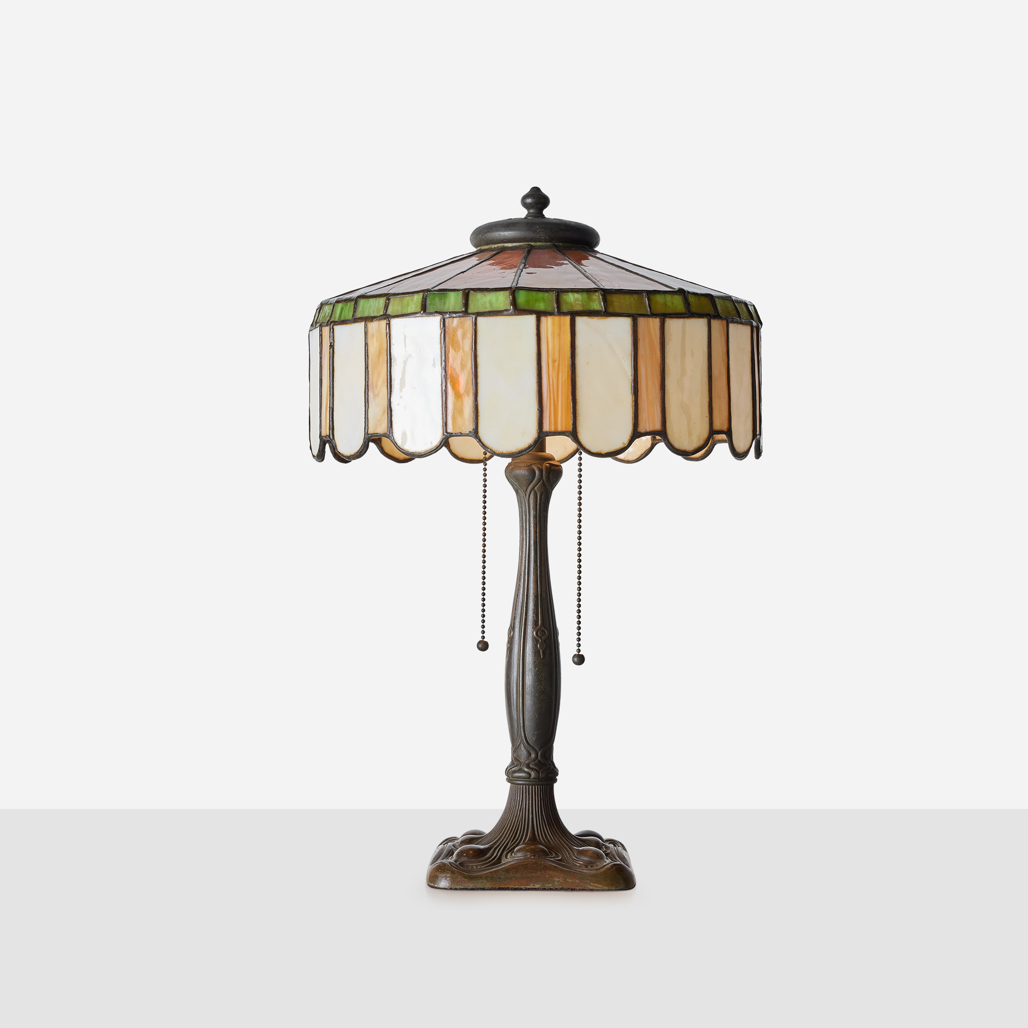 Art Nouveau Slag Glass Table Lamp with Metal Overlay - Image 2