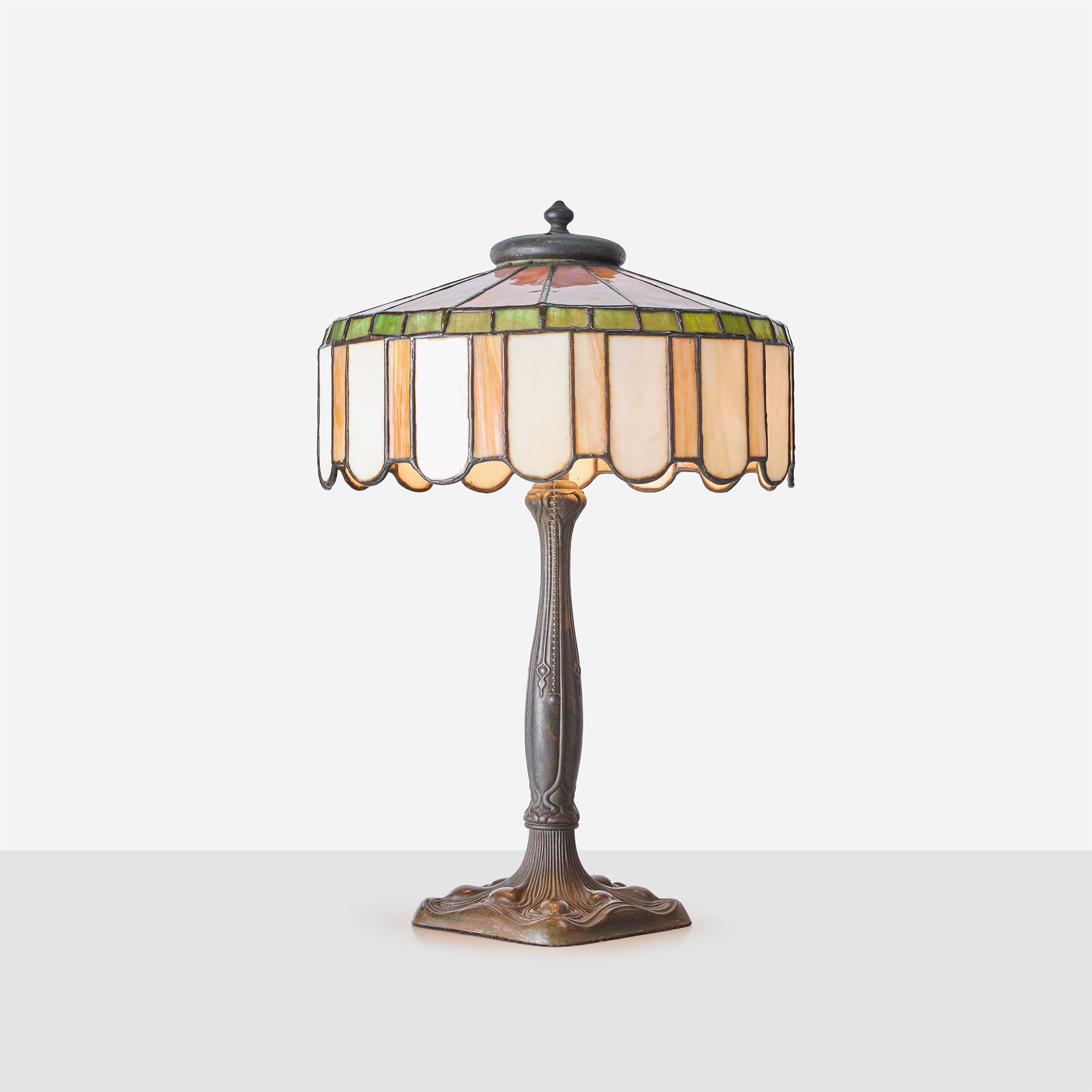 Art Nouveau Slag Glass Table Lamp with Metal Overlay - Image 4