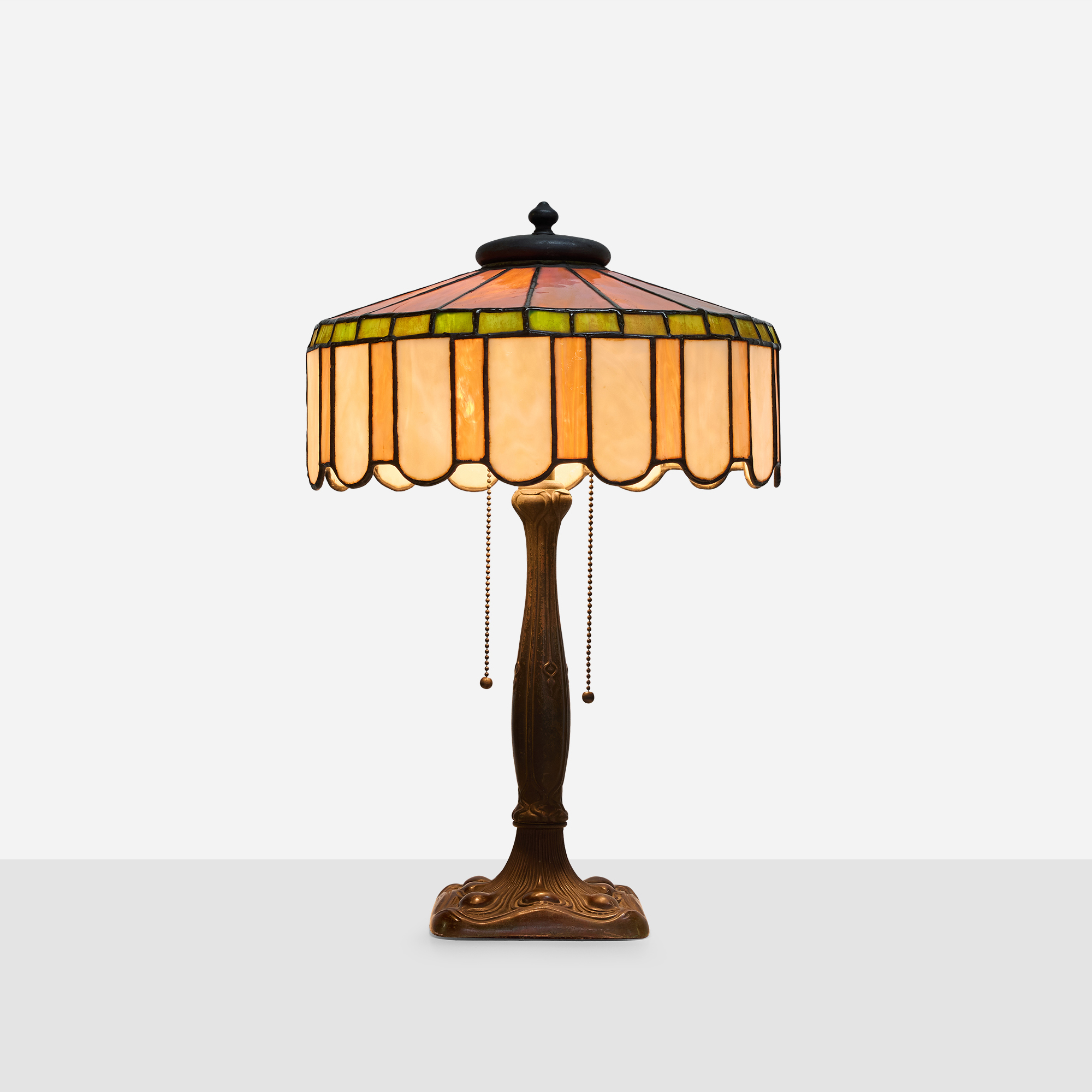 Art Nouveau Slag Glass Table Lamp with Metal Overlay - Image 5