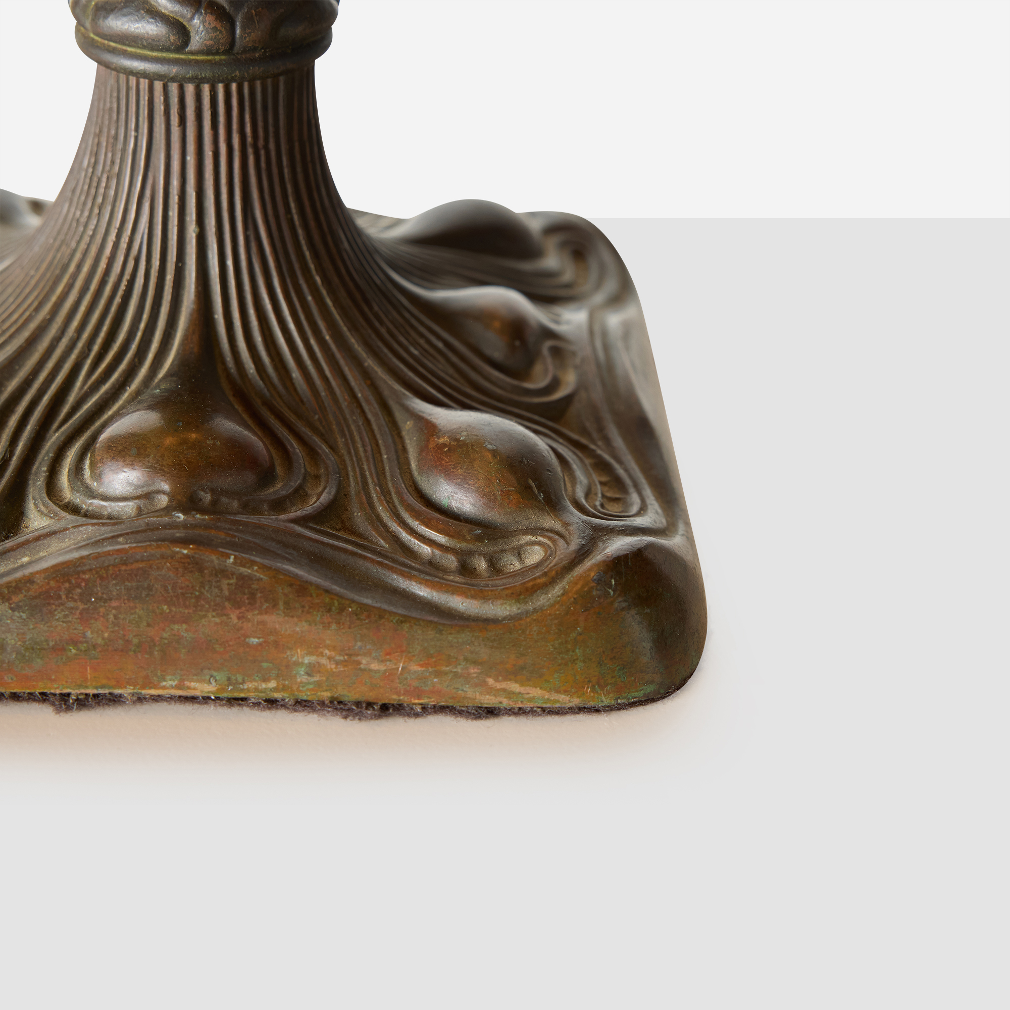 Art Nouveau Slag Glass Table Lamp with Metal Overlay - Image 8