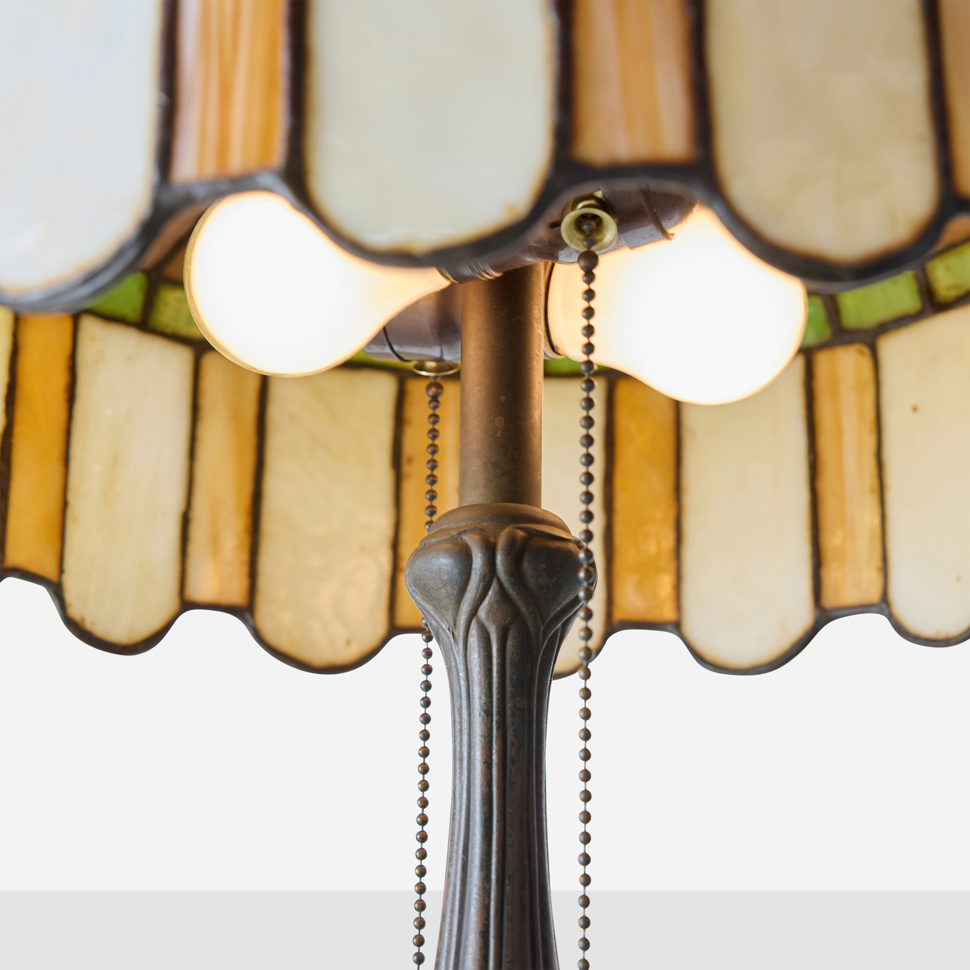 Art Nouveau Slag Glass Table Lamp with Metal Overlay - Image 9