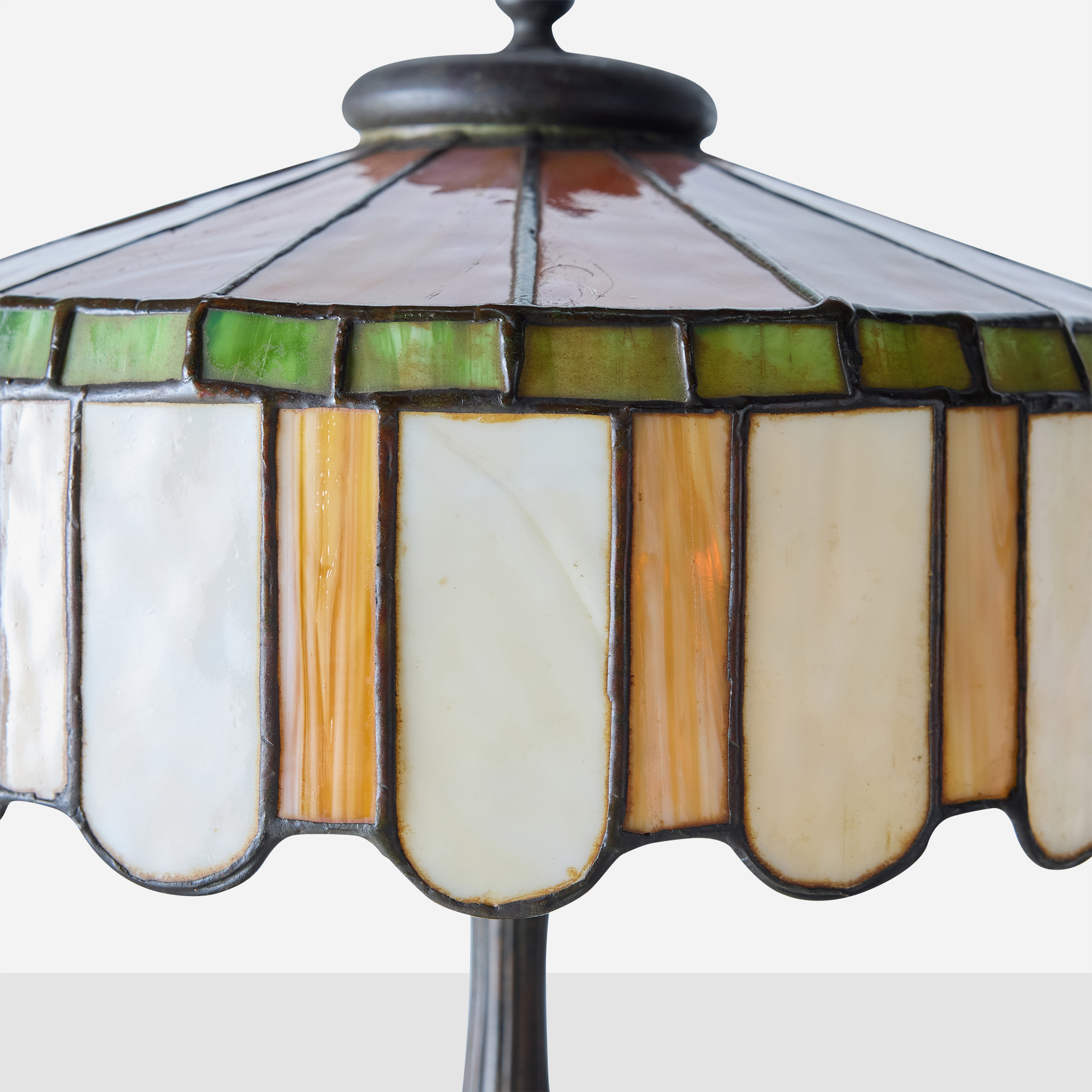 Art Nouveau Slag Glass Table Lamp with Metal Overlay - Image 10