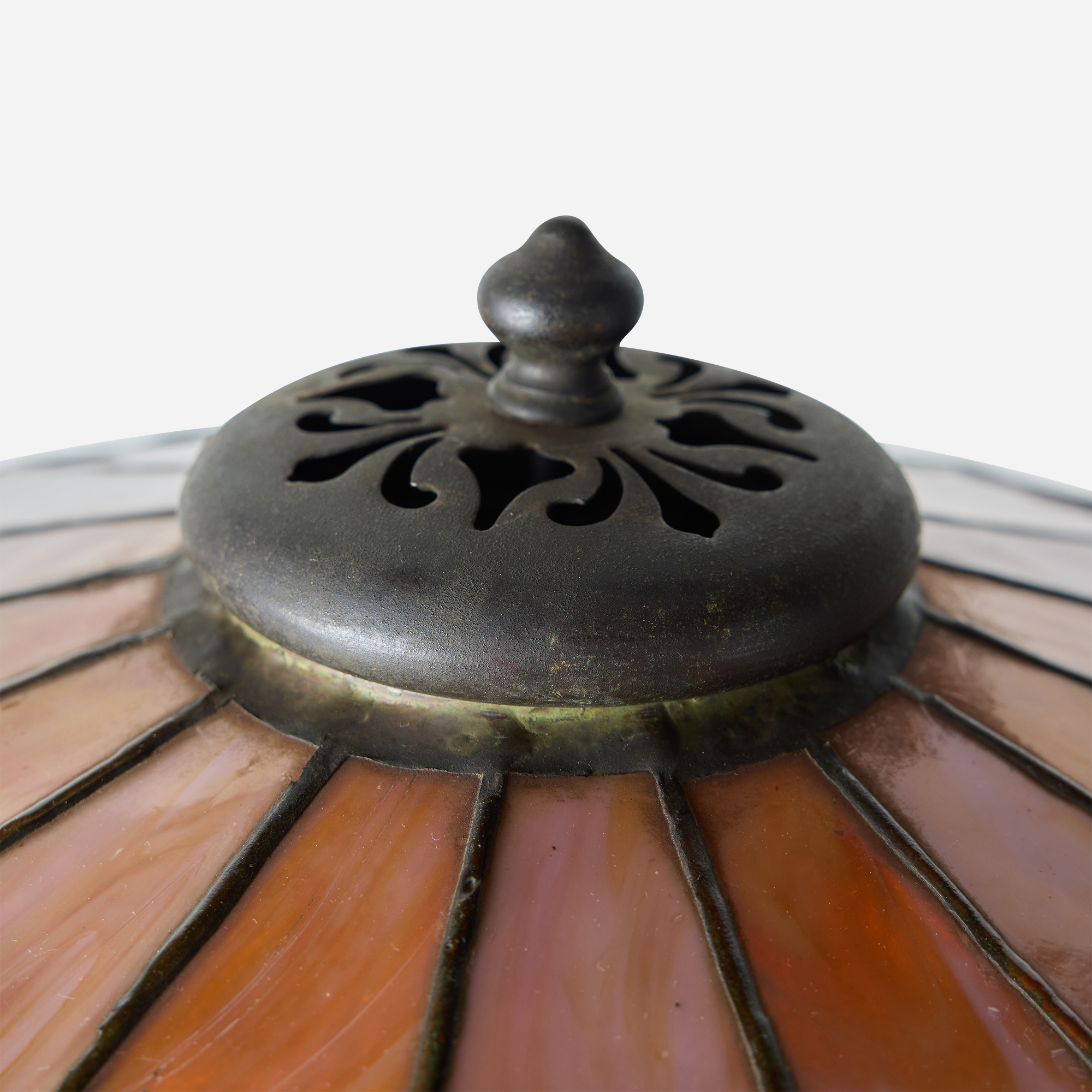 Art Nouveau Slag Glass Table Lamp with Metal Overlay - Image 11