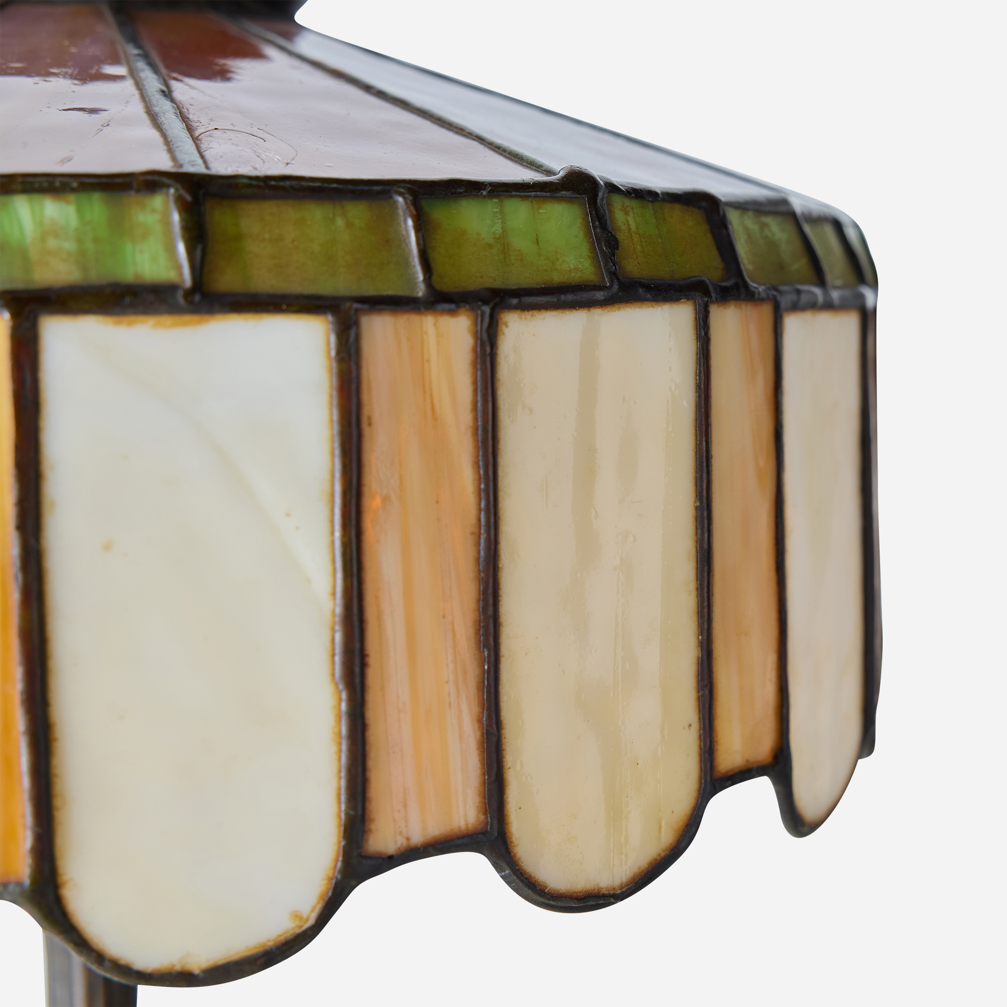 Art Nouveau Slag Glass Table Lamp with Metal Overlay - Image 12