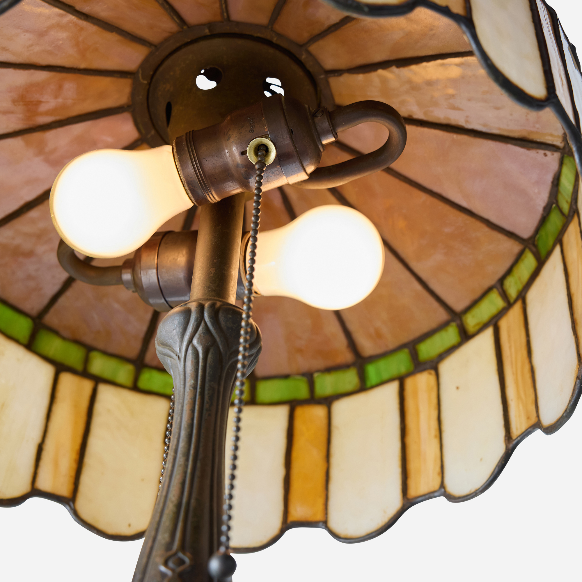 Art Nouveau Slag Glass Table Lamp with Metal Overlay - Image 13